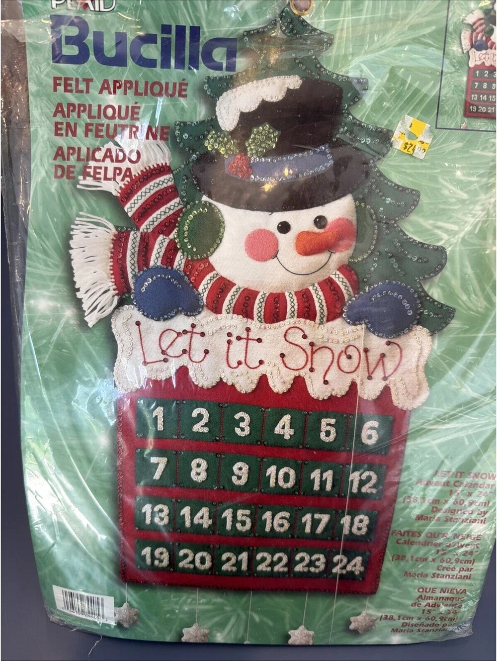 Vtg Rare DIY Bucilla Felt Appliqué Let It Snow Advent Calendar Kit  New ￼